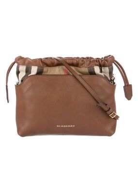 Burberry Brown Leather Crossbody w/ house Check Trim / little crush
